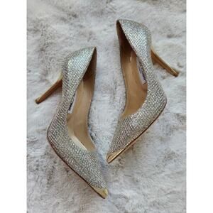 NWD Jimmy Choo AGNES Gold Metallic Glitter 85 Pumps Size EU 36.5